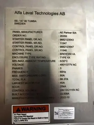 Alfa-Laval BREW 350 hermetic beer clarifier module, 316SS.