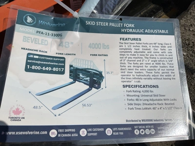 Used WOLVERINE PFA-11-3300G SKID STEER PALLET FORK HYDRAULIC ADJUSTABLE Pallet Forks Michigan US | Miedema Asset Management Group #1468768