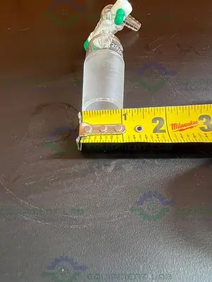 USED CHEMGLASS FLOW CONTROL ADAPTER, 90°, 2MM 29/42 INNER JOINT, W/ PTFE STOPCOCK
