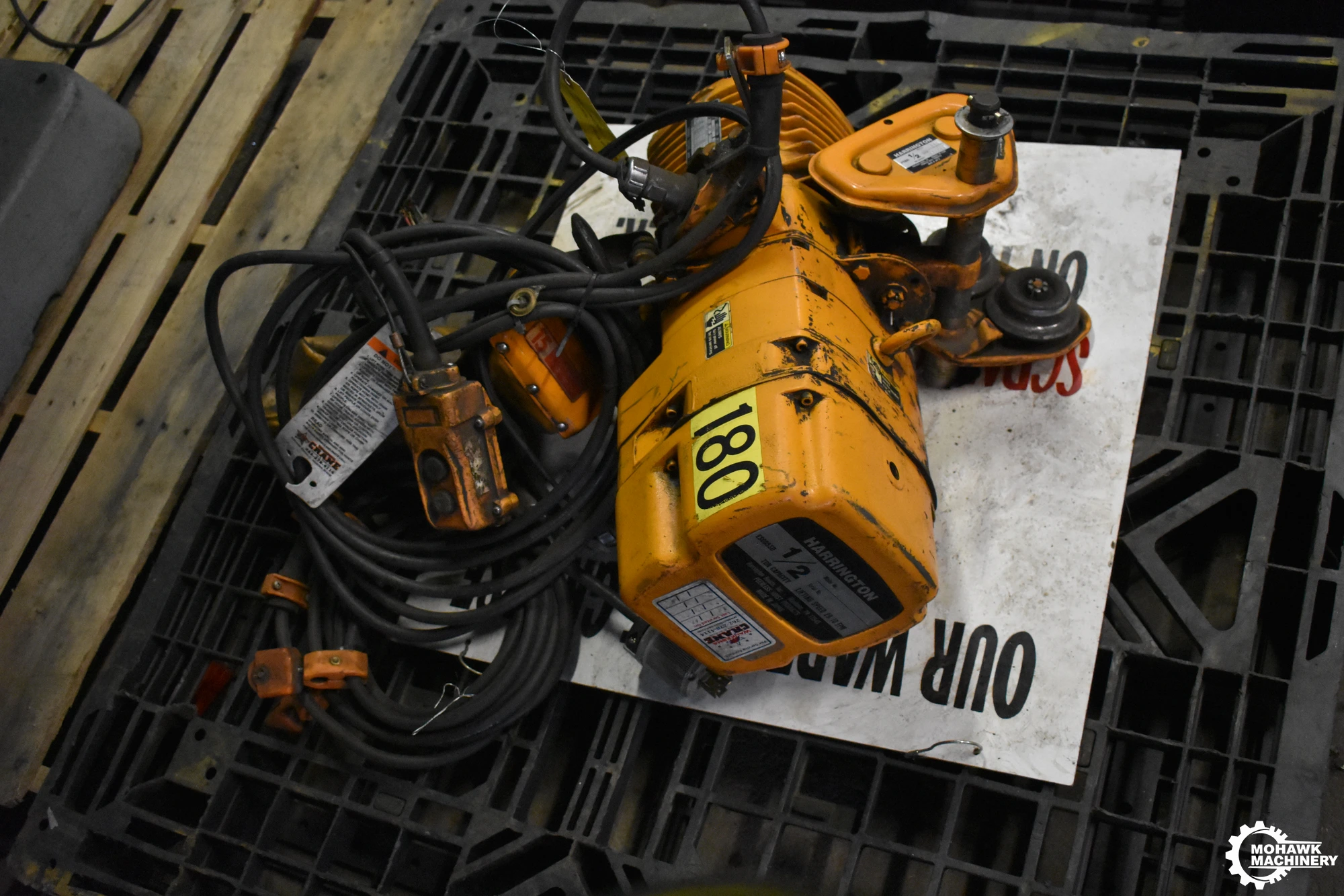 1/2 TON HARRINGTON "ES3B-7928" ELECTRIC CHAIN HOIST w/PENDANT & TROLLEY