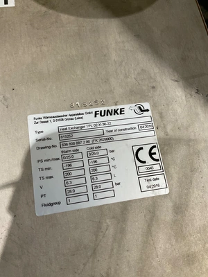 FUNKE TPL02-K-36-22 Plate Heat Exchanger 28 Bar USED