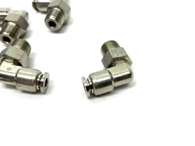 None | Stainless Steel Swivel Snap-Connect Elbow Fitting 4mm OD 1/8" Thread LOT OF 8 - New Other