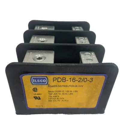 NEW ILSCO PDB-16-2/0-3 POWER DISTRIBUTION BLOCK 175AMPS 3 POLE 600VOLTS PDB16203