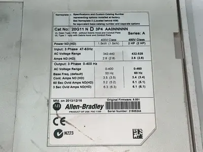 Used ALLENBRADLEY 20G11ND3P4AA0NNNNN Variable Speed Drives Ohio US | HGR 24 #1326157