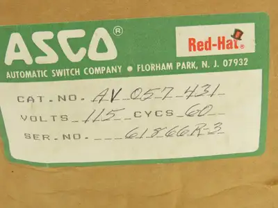 Asco Red-Hat AV57 431 Solenoid Valve 2-Way 1/2" Pipe 150psi Steam Service 115V