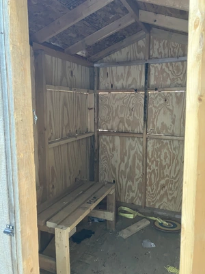 Hunting blind. Approximate max dimensions: Height 92", width 67", depth 90"