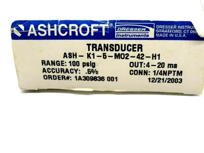 NEW ASHCROFT ASH-K1-5-M02-42-H1 PRESSURE TRANSDUCER 100PSIG ASHK15M0242H1