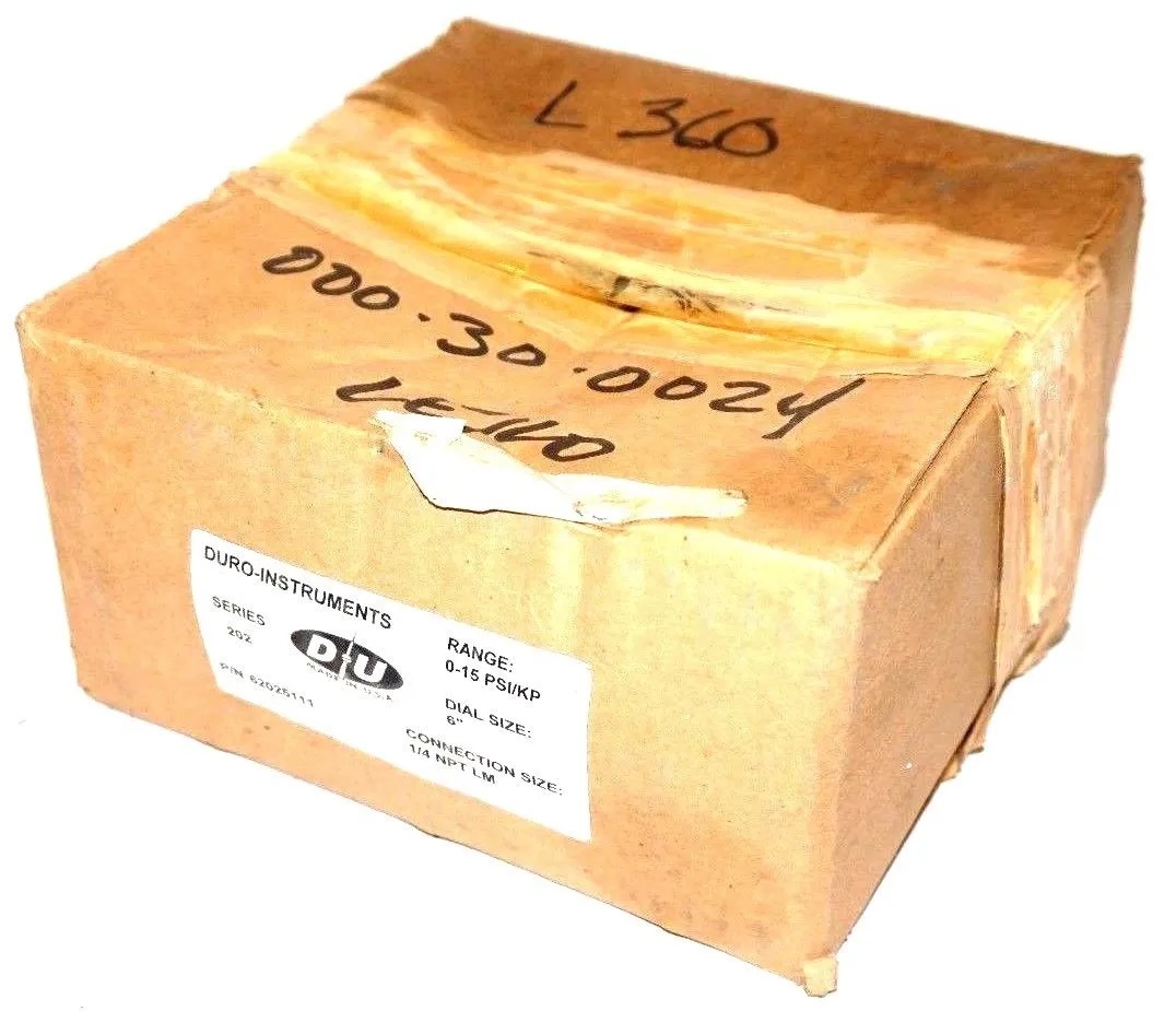 NEW DURO INSTRUMENTS SERIES 202 62025111 0-15 PSI/KP 6'' 1/4 NPT