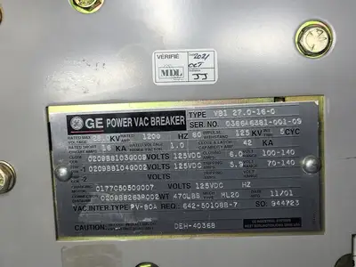 25kV 1200A 3ph Switchgear Unit w/ (2) Power Vac Breaker VB1 27.0-16-0
