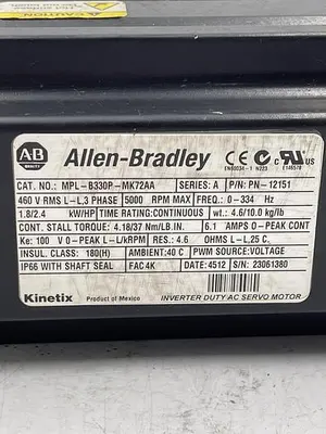 Used ALLEN-BRADLEY ALLEN-BRADLEY MPL-B330P-MK72AA SER A Servo Motors | ND Industrial Surplus #1216101