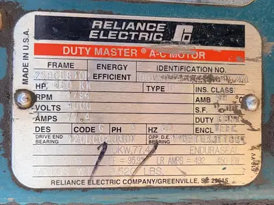 450kW (600HP), 4000 volts, 1794 rpm, 25BG5810P, Electric Motor
