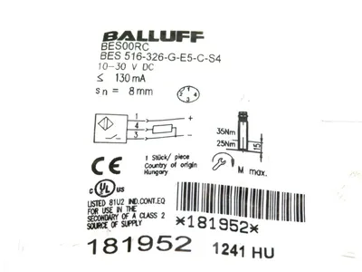 NEW BALLUFF BES 516-326-G-E5-C-S4 INDUCTIVE SENSOR BES00RC BES516326GE5CS4