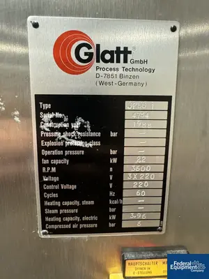 USED Glatt Glatt GPCG 1 Fluid Bed Dryer, S/S