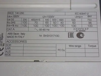 Used ABB SACE TMAX T4 H 250 Circuit Breakers Ohio US | HGR 24 #1187094