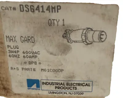 NEW RUSSELLSTOLL DS6414MP MAXGARD MALE PLUG 60A 600V 3 PHASE 4 WIRE