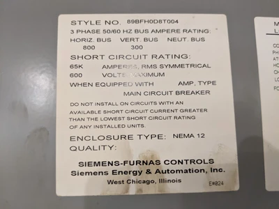 USED SIEMENS NUMBER: MXD63S800A