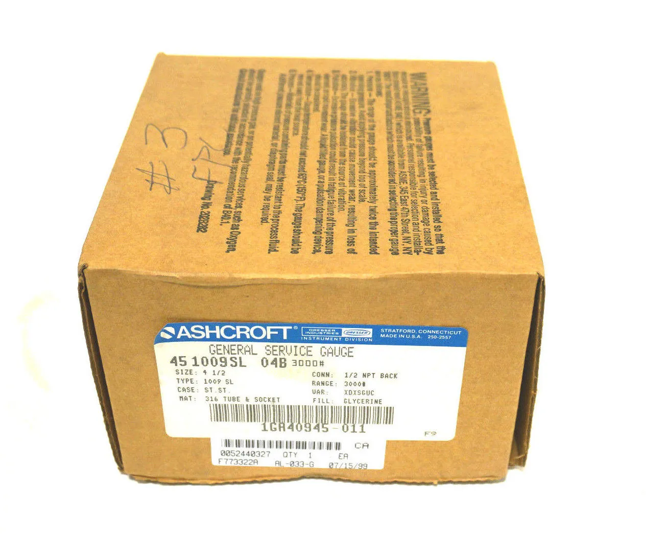 NEW ASHCROFT 45-1009SL-04B-3000 GAUGE 451009SL04B3000