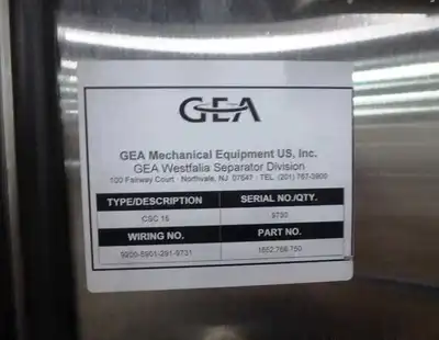 Westfalia CSC 15-06-477 hydro-hermetic clarifier skid.