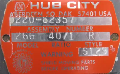 NEW HUB CITY 0220-62357 GEAR REDUCER 40:1 MODEL 266 022062357