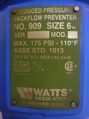 USED WATTS REGULATOR NO.909