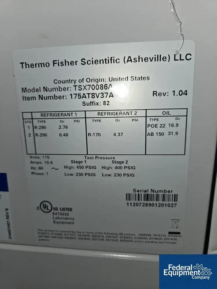 USED ThermoFisher Scientific Thermo Fisher Scientific ULT Freezer, Model TSX70086A