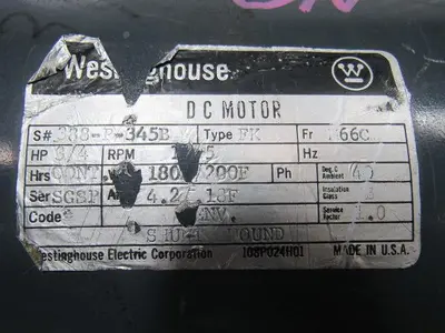 Westinghouse 388-P-345B 3/4HP 180VDC Permanent Magnet Electric Motor