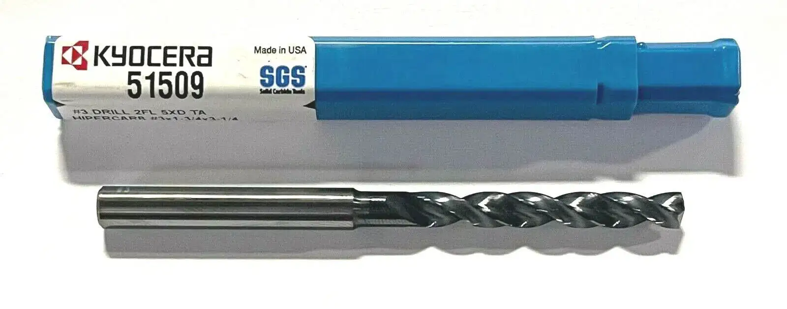 Kyocera #3 Solid Carbide Drill 5xD TA Coating 2 Flute 145° Point Angle USA Made