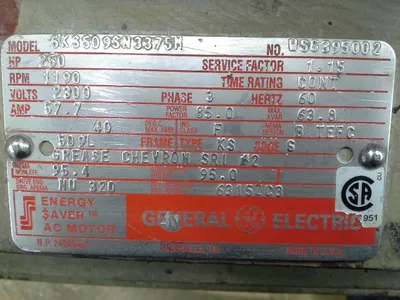 250 hp General Electric Energy Saver AC motor, 1190 rpm