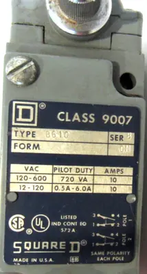 NEW SQUARE D 9007-B61C LIMIT SWITCH SER.B 9007B61C
