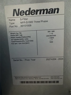Used 2024 NEDERMAN "NFP-S1000" DUST COLLECTOR (2023) Dust Collectors Texas US | MachineryMax #1488366