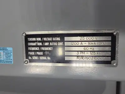 25kV 1200A 3ph Switchgear Unit w/ (2) Power Vac Breaker VB1 27.0-16-0