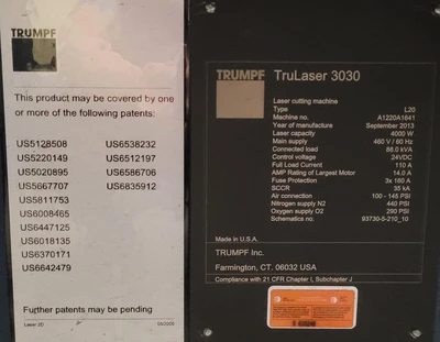 USED 2013 TRUMPF TRULASER 3030
