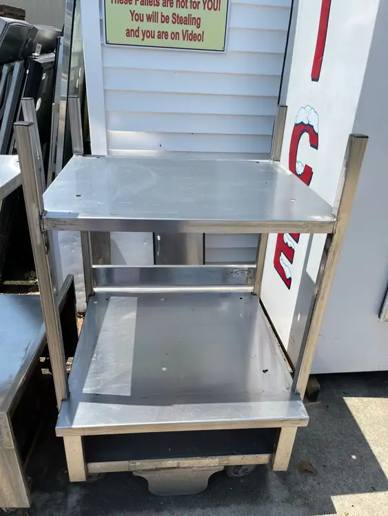 Used Pro Stainless Inc Used Stainless Commercial Equipment Double Oven Stand Stack with Caster Wheels - SS86 Oven Cabinets Illinois US | Falcon Restaurant Supply #1376128