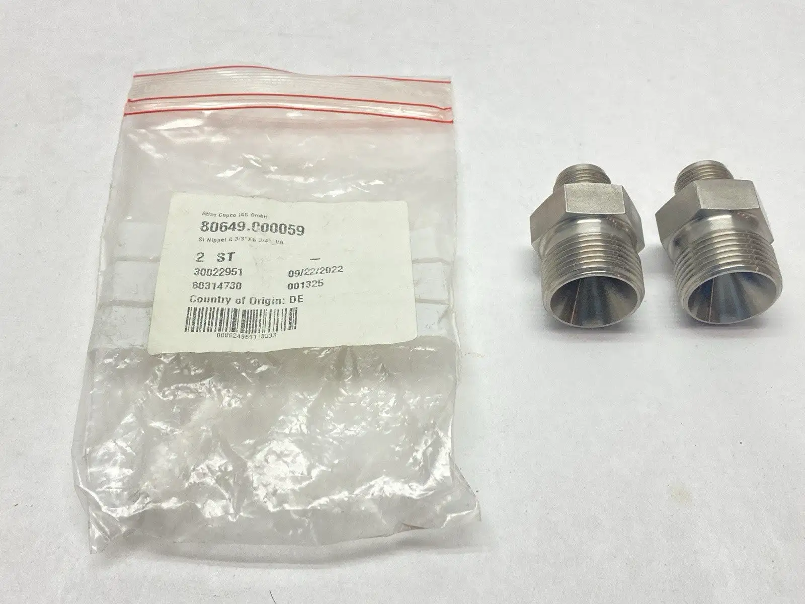 80649.000059 | Atlas Copco  Pipe Nipple 3/8" x 3/4" NPT LOT OF 2 - New Other