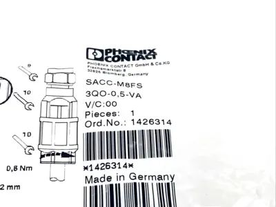 1426314,SACC-M 8FS-3QO-0,5-VA | Phoenix Contact SACC-M 8FS-3QO-0,5-VA Connector M8 Female 3-Pin 1426314 - New