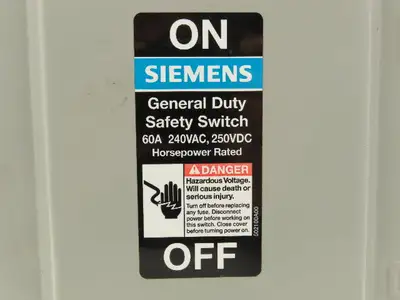 Siemens GNF322 Safety Switch Disconnect Non Fusible 60A 240VAC 250VDC HP Rated