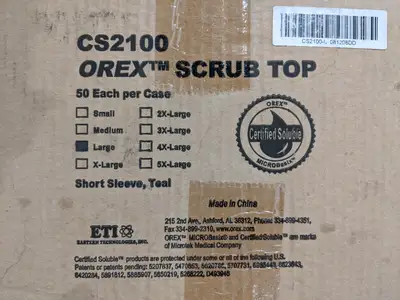 Orex CS2100-L Large Scrub Top Short Sleeve Teal BOX OF 50 - New With Tags