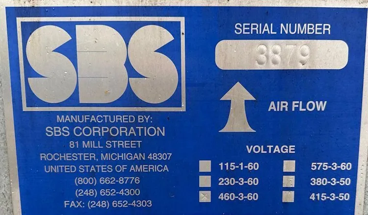 2002 SBS CORP. Quench Air Model 5125 Heat Exchanger | Heat Treat Equipment Co.