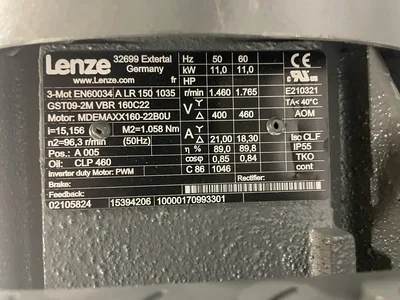 Lenze GST09-2M VBR 160C22 Gear Drive/Speed Reducer 15.156:1 96.3RPM 11KW