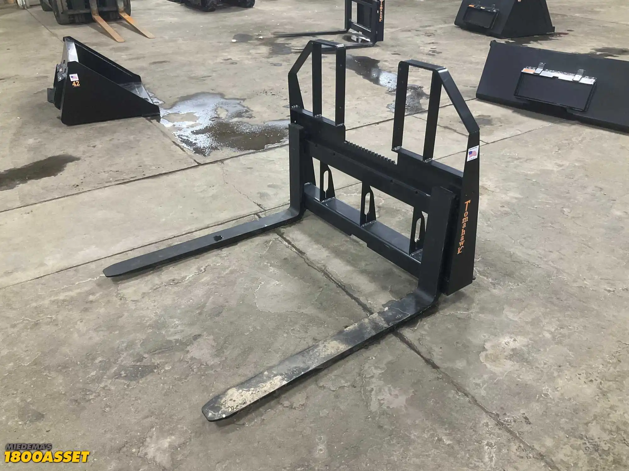 New Tomahawk Heavy Duty Skid Steer 42" Fork Attachment, Walk-Through Universal Quick Attach...