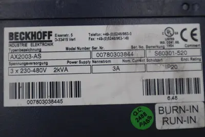 Beckhoff AX2003-AS S60301-520 Digital Compact Servo Drive Amplifier STK K-407-D