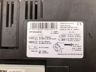 SIEMENS SIRIUS 3RT1056-6AF36 3 Pole Power Contactor AC-3 185 A, 90 kW / 400 V AC