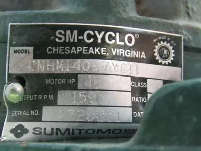 SM CYCLO CNHM14097YC11 1HP 4P 11:1 Gearmotor 230/460V 159 RPM Output TC-F Tested