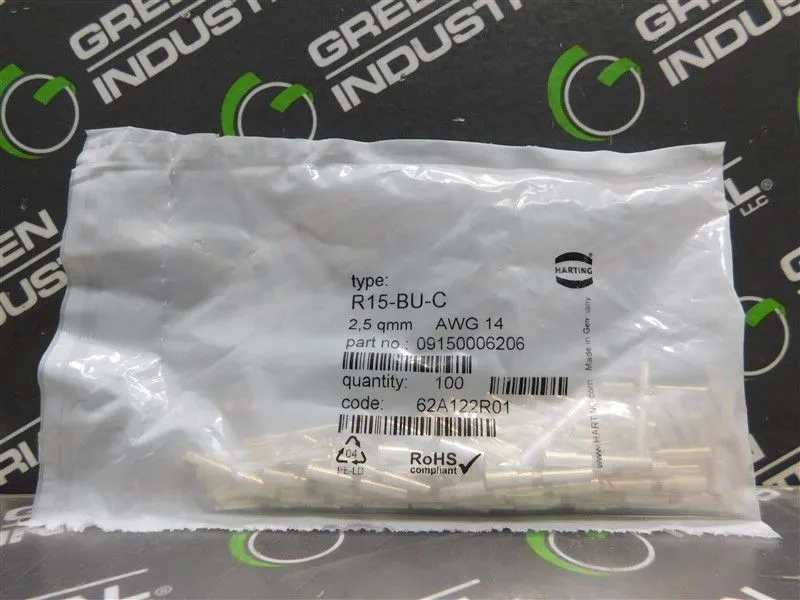 Bag of 100 Harting 09150006206 R15-BU-C Crimp Contact Pins New