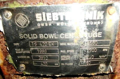 Siebtechnik Tema TS-420-EK decanter centrifuge, 316SS.