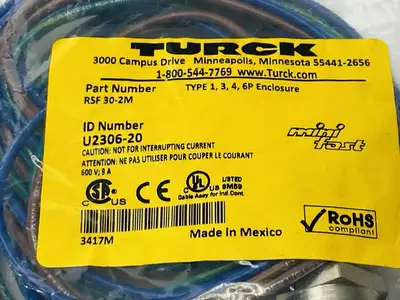 RSF 30-2M | Turck  Actuator Sensor Receptacle Front Mount M 7/8" Minifast U2306-20 - New