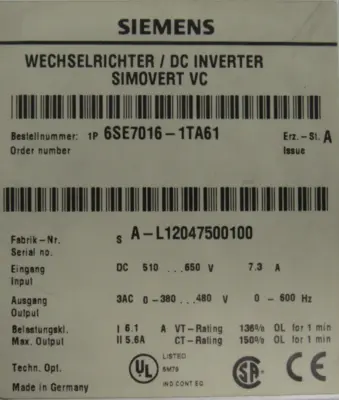 USED SIEMENS 6SE7016-1TA61 DC INVERTER 6SE70161TA61 6SE7090-0XX84-0RB0
