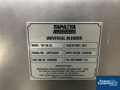 USED Tapasya Tapasya Twin Shell Blender, Model TAP-UB-20, S/S