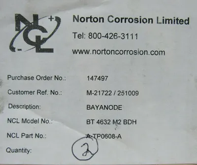 NEW BOX OF 2 NORTON 425-483-1616 BAYANODE CORROSION SENSORS BT-4632-M2-BDH