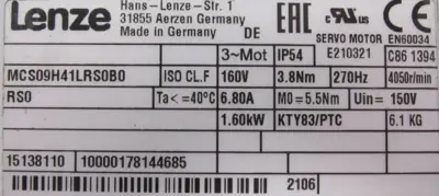 NEW LENZE MCS09H41LRS0B0 SERVO MOTOR MCS09H41LRS0B0RS0